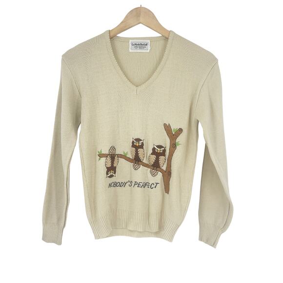 1970s Vintage Nobody's Perfect Owl Sweater Small - Picture 2 of 5